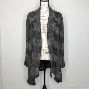 Chico's Gray Plaid Asymmetrical Open Front Long Cardigan Jacket Chicos size 2/12